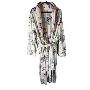 Oscar de la Renta  pink floral plush fleece robe L/XL Soft